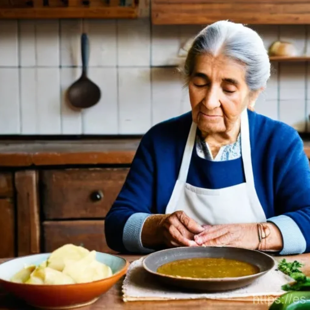 음식 문화 구술사 데이터 정리 방법 - **Prompt:** A heartwarming scene in a rustic Spanish kitchen, filled with natural light. An elderly ...