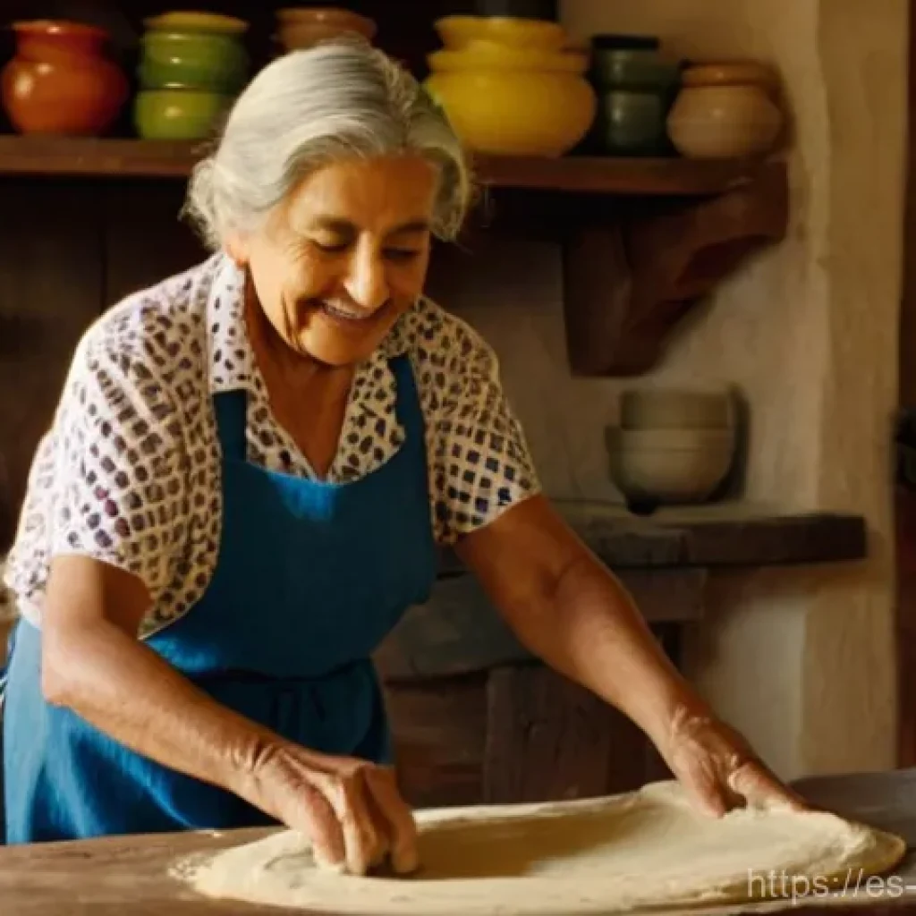음식 문화 구술사와 교육적 활용 - **Prompt:** A heartwarming scene in a rustic, sun-drenched Spanish kitchen. An elderly Latina grandm...