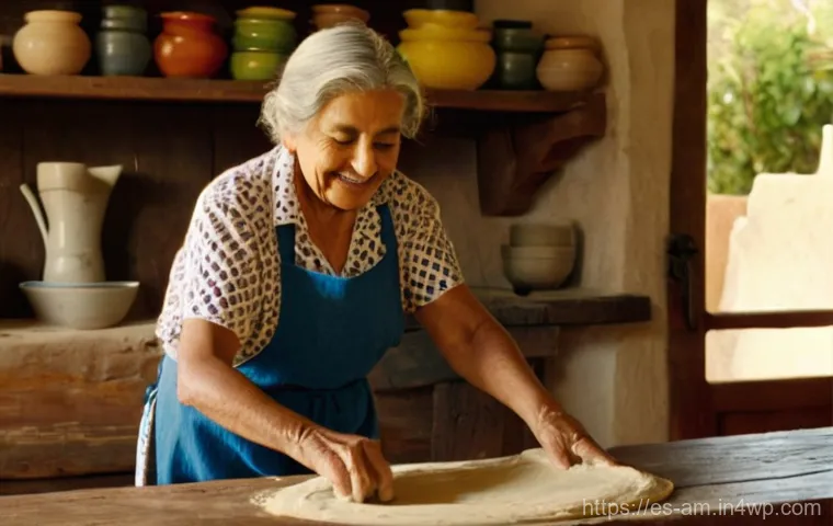 음식 문화 구술사와 교육적 활용 - **Prompt:** A heartwarming scene in a rustic, sun-drenched Spanish kitchen. An elderly Latina grandm...
