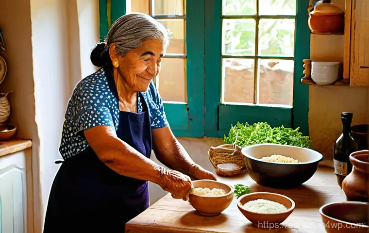 음식 문화 구술사와 지역 정체성 - **Prompt 1: "Generational Culinary Wisdom"**
A heartwarming and highly detailed image capturing ...