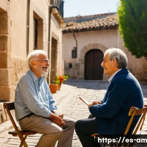 Home 32 구술사 수집의 기회를 극대화하는 방법 - A warm and inviting interview setting in a traditional Spanish village, showing a middle-aged interv...