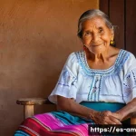 Home 19 구술사 수집을 위한 문화적 접근 - A warm, intimate scene of an elderly indigenous woman in traditional Mexican clothing, sitting on a ...