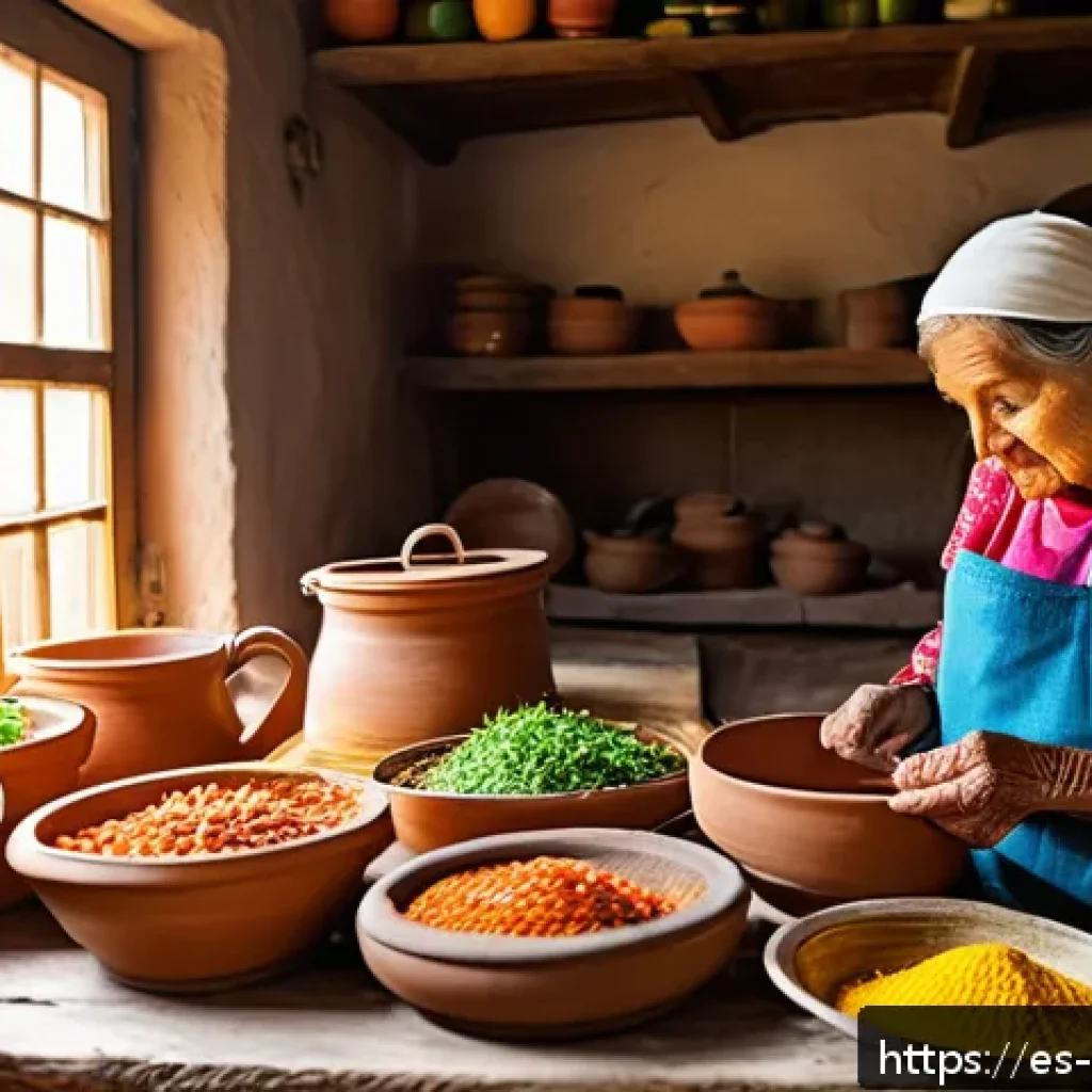 음식 문화 구술사 연구의 사례 발표 - A warm, intimate kitchen scene in a rural Mexican village with an elderly grandmother wearing tradit...