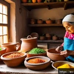 Home 23 음식 문화 구술사 연구의 사례 발표 - A warm, intimate kitchen scene in a rural Mexican village with an elderly grandmother wearing tradit...