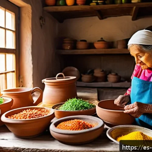 Home 17 음식 문화 구술사 연구의 사례 발표 - A warm, intimate kitchen scene in a rural Mexican village with an elderly grandmother wearing tradit...